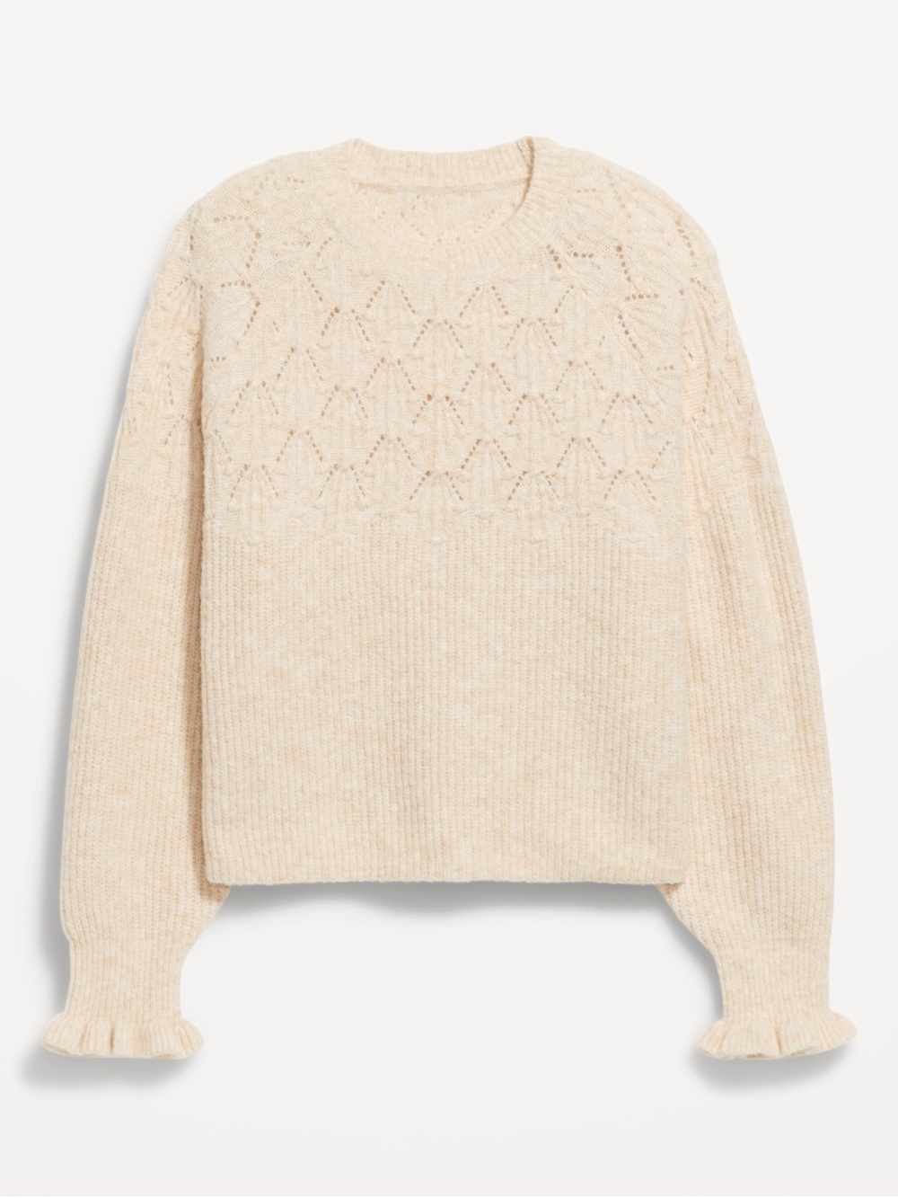 Women’s Cream Loose Crew-Neck Cropped Sweater